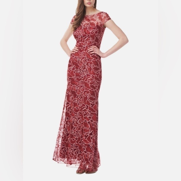 NWT J S Collections Embroidered Lace Floral Maxi Dress Gown Size 8 - Picture 1 of 9